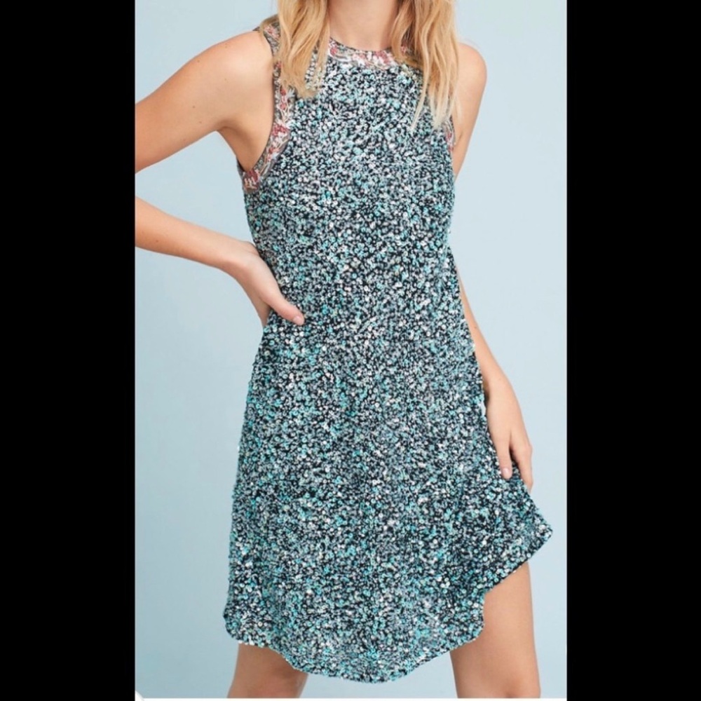 Anthropologie Varun Bahl Astronomy Swing Dress Mint motif